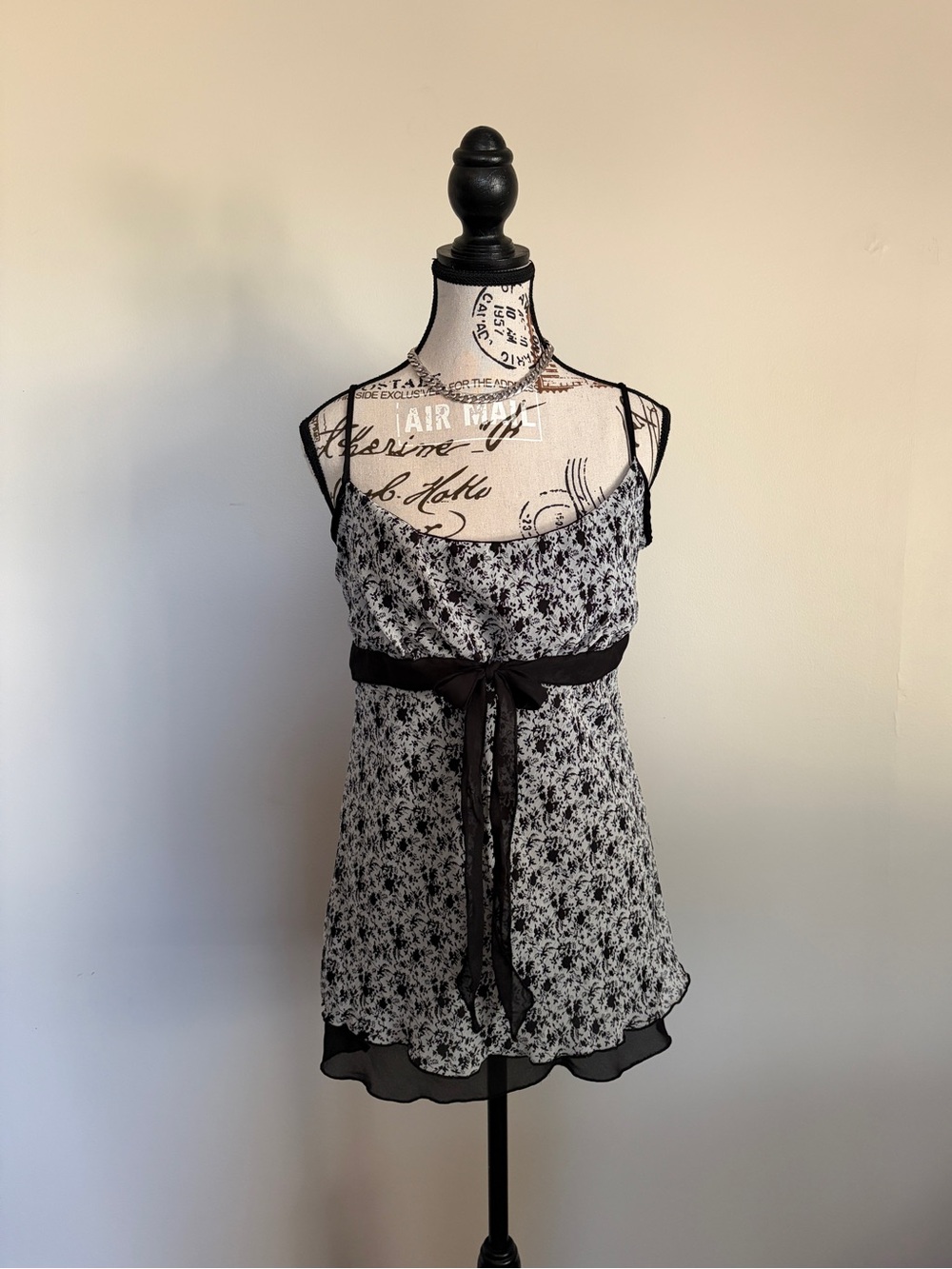 Y2K Vintage Black Tie Front Baby Doll Camisole Top Whimsigoth Vamp Grunge 2000s